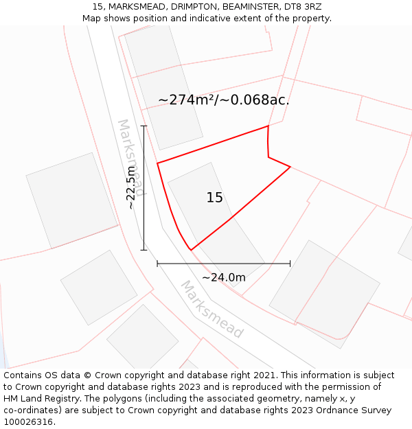 15, MARKSMEAD, DRIMPTON, BEAMINSTER, DT8 3RZ: Plot and title map