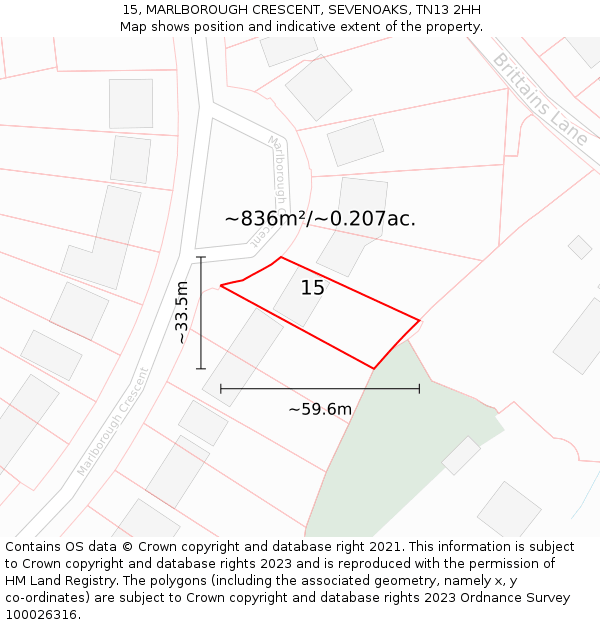 15, MARLBOROUGH CRESCENT, SEVENOAKS, TN13 2HH: Plot and title map