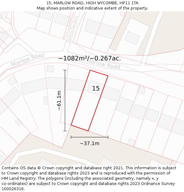 15, MARLOW ROAD, HIGH WYCOMBE, HP11 1TA: Plot and title map