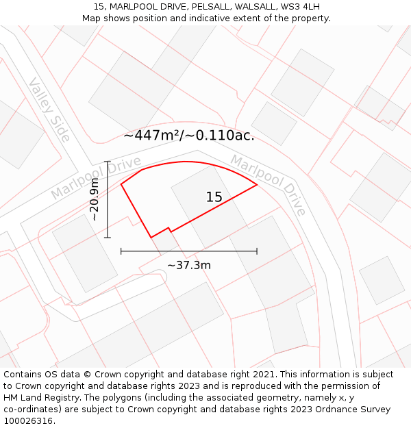 15, MARLPOOL DRIVE, PELSALL, WALSALL, WS3 4LH: Plot and title map