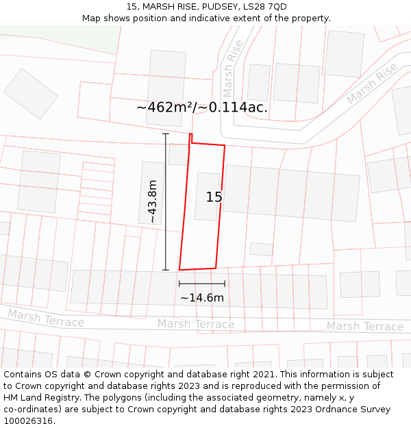 15, MARSH RISE, PUDSEY, LS28 7QD: Plot and title map