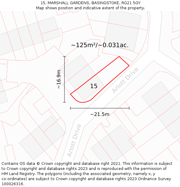 15, MARSHALL GARDENS, BASINGSTOKE, RG21 5GY: Plot and title map
