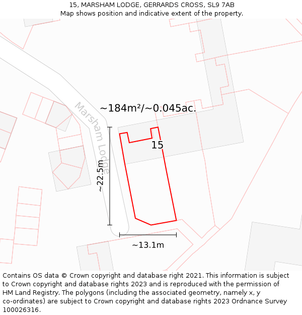 15, MARSHAM LODGE, GERRARDS CROSS, SL9 7AB: Plot and title map
