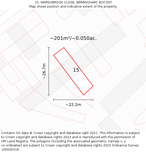 15, MARSHBROOK CLOSE, BIRMINGHAM, B24 0NT: Plot and title map