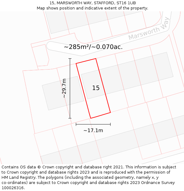 15, MARSWORTH WAY, STAFFORD, ST16 1UB: Plot and title map