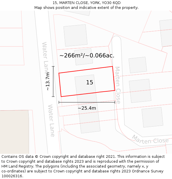 15, MARTEN CLOSE, YORK, YO30 6QD: Plot and title map
