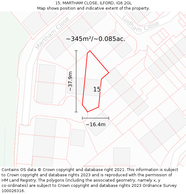 15, MARTHAM CLOSE, ILFORD, IG6 2GL: Plot and title map