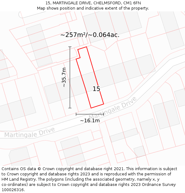 15, MARTINGALE DRIVE, CHELMSFORD, CM1 6FN: Plot and title map