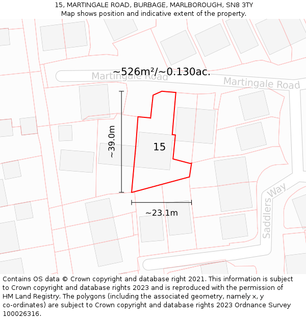15, MARTINGALE ROAD, BURBAGE, MARLBOROUGH, SN8 3TY: Plot and title map