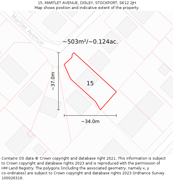 15, MARTLET AVENUE, DISLEY, STOCKPORT, SK12 2JH: Plot and title map