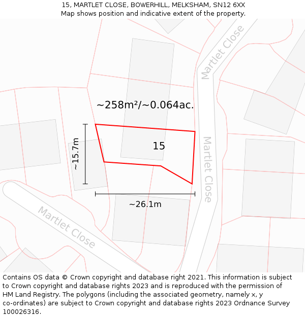 15, MARTLET CLOSE, BOWERHILL, MELKSHAM, SN12 6XX: Plot and title map