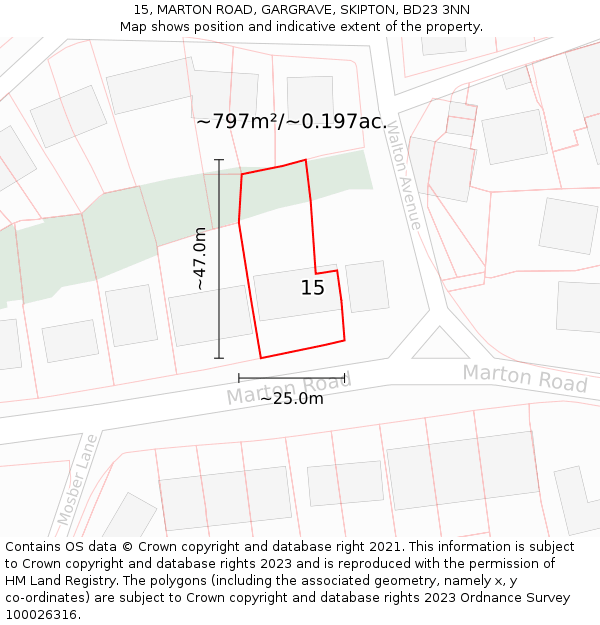 15, MARTON ROAD, GARGRAVE, SKIPTON, BD23 3NN: Plot and title map