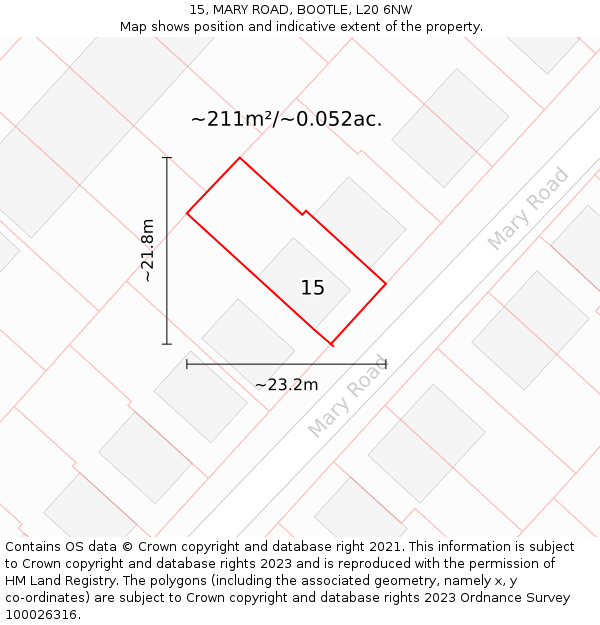 15, MARY ROAD, BOOTLE, L20 6NW: Plot and title map