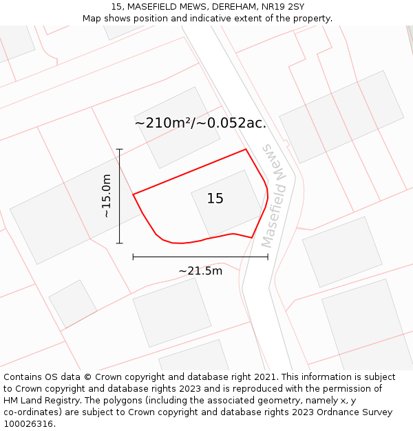 15, MASEFIELD MEWS, DEREHAM, NR19 2SY: Plot and title map