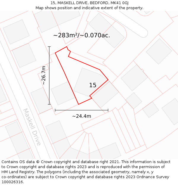 15, MASKELL DRIVE, BEDFORD, MK41 0GJ: Plot and title map