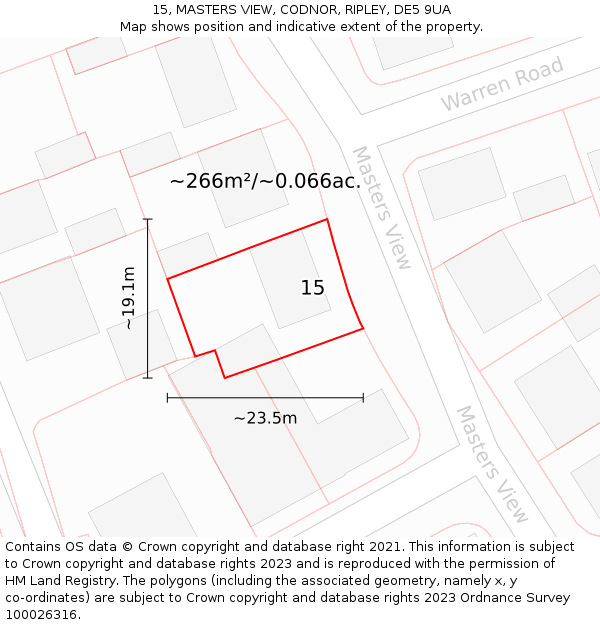 15, MASTERS VIEW, CODNOR, RIPLEY, DE5 9UA: Plot and title map