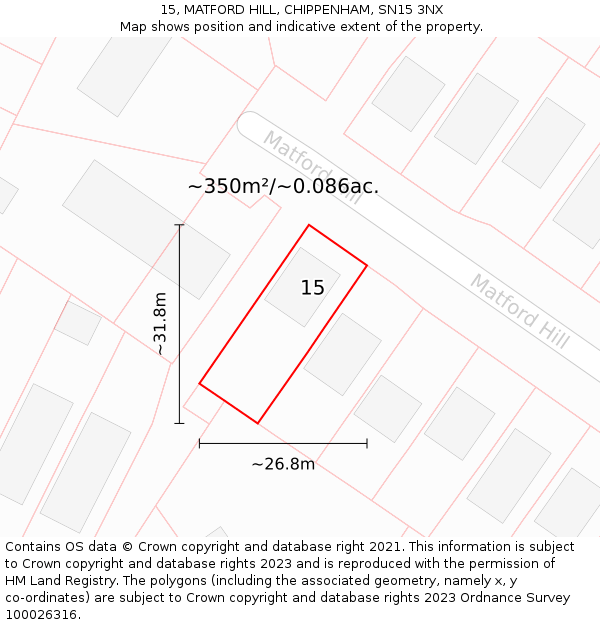 15, MATFORD HILL, CHIPPENHAM, SN15 3NX: Plot and title map