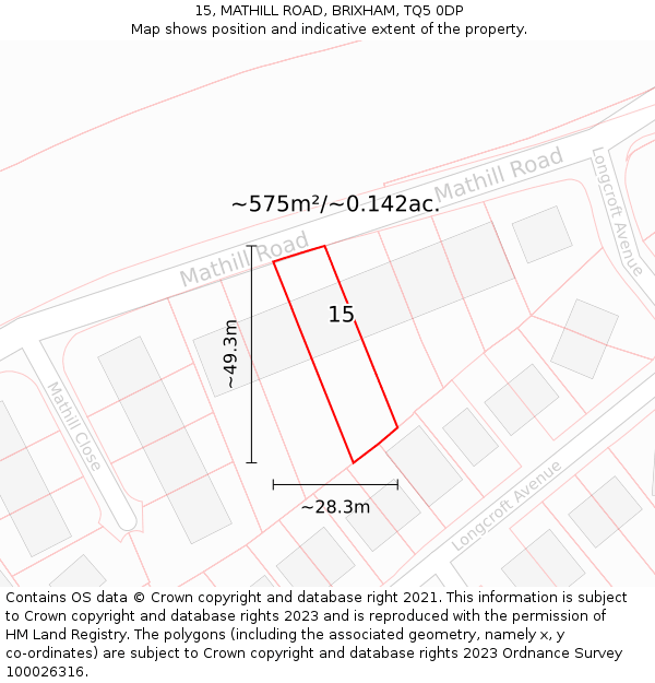 15, MATHILL ROAD, BRIXHAM, TQ5 0DP: Plot and title map