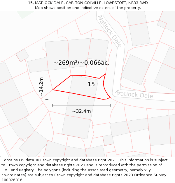 15, MATLOCK DALE, CARLTON COLVILLE, LOWESTOFT, NR33 8WD: Plot and title map
