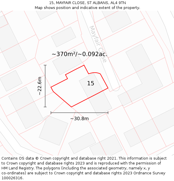 15, MAYFAIR CLOSE, ST ALBANS, AL4 9TN: Plot and title map