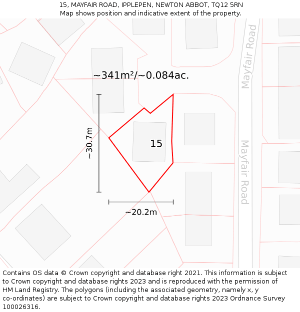 15, MAYFAIR ROAD, IPPLEPEN, NEWTON ABBOT, TQ12 5RN: Plot and title map