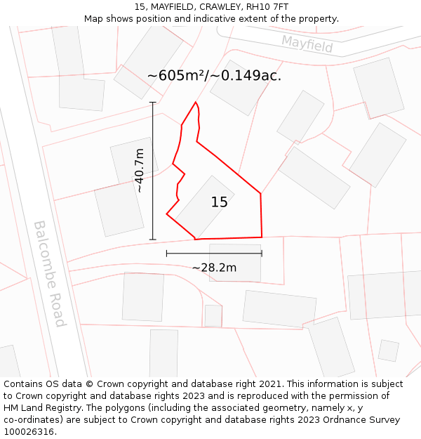 15, MAYFIELD, CRAWLEY, RH10 7FT: Plot and title map