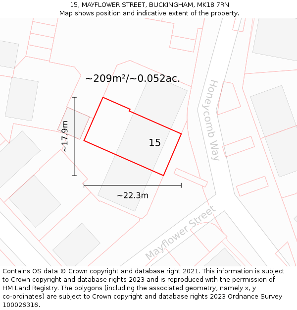 15, MAYFLOWER STREET, BUCKINGHAM, MK18 7RN: Plot and title map