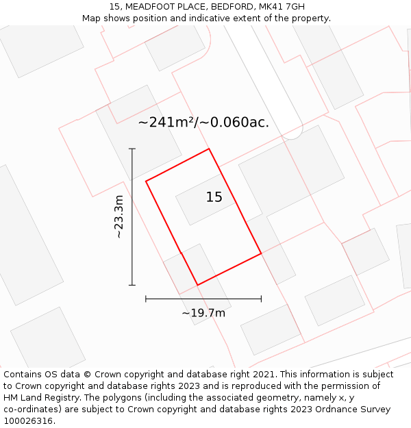 15, MEADFOOT PLACE, BEDFORD, MK41 7GH: Plot and title map