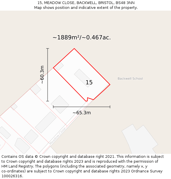 15, MEADOW CLOSE, BACKWELL, BRISTOL, BS48 3NN: Plot and title map