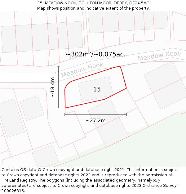 15, MEADOW NOOK, BOULTON MOOR, DERBY, DE24 5AG: Plot and title map