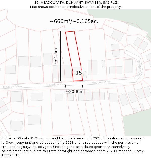 15, MEADOW VIEW, DUNVANT, SWANSEA, SA2 7UZ: Plot and title map