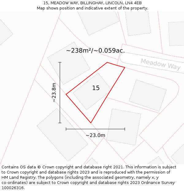 15, MEADOW WAY, BILLINGHAY, LINCOLN, LN4 4EB: Plot and title map