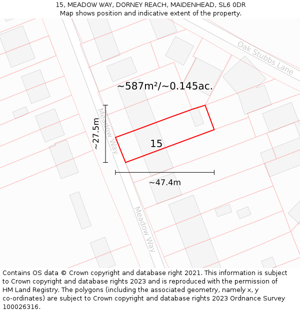 15, MEADOW WAY, DORNEY REACH, MAIDENHEAD, SL6 0DR: Plot and title map