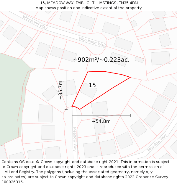 15, MEADOW WAY, FAIRLIGHT, HASTINGS, TN35 4BN: Plot and title map