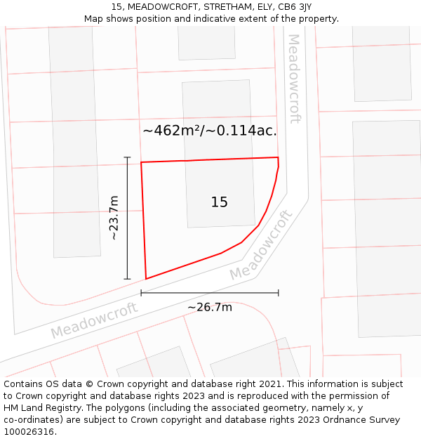 15, MEADOWCROFT, STRETHAM, ELY, CB6 3JY: Plot and title map