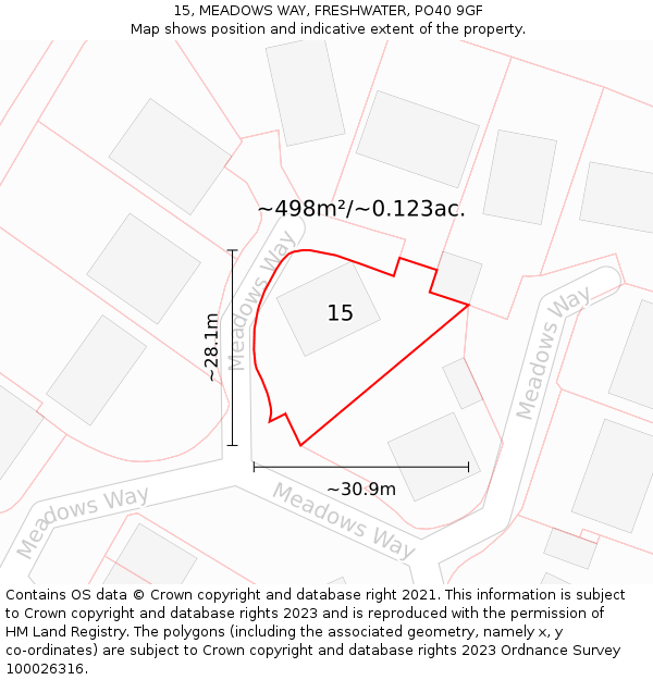 15, MEADOWS WAY, FRESHWATER, PO40 9GF: Plot and title map