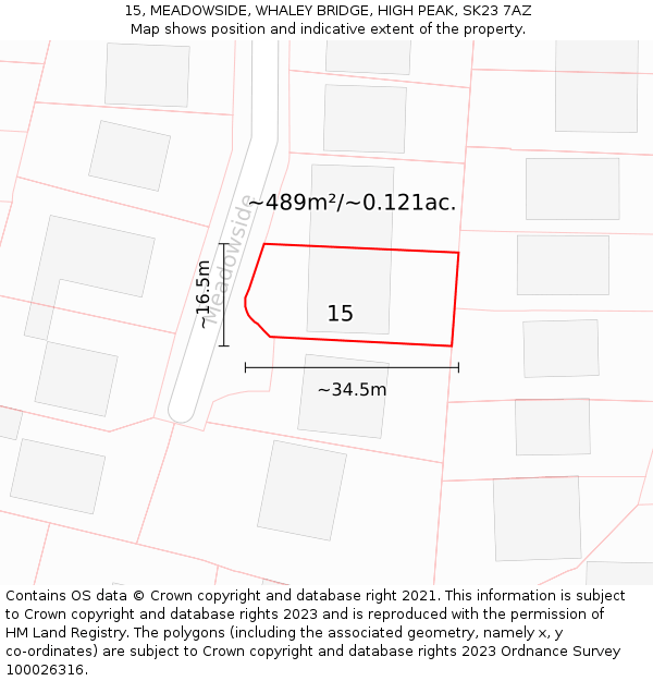 15, MEADOWSIDE, WHALEY BRIDGE, HIGH PEAK, SK23 7AZ: Plot and title map