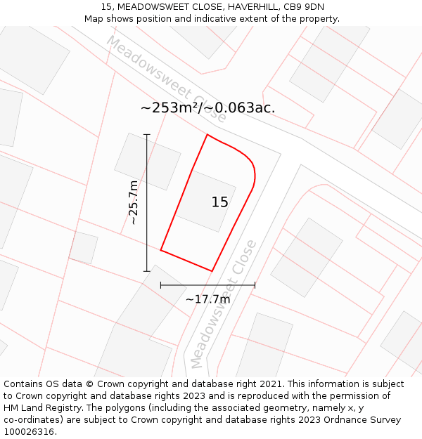 15, MEADOWSWEET CLOSE, HAVERHILL, CB9 9DN: Plot and title map