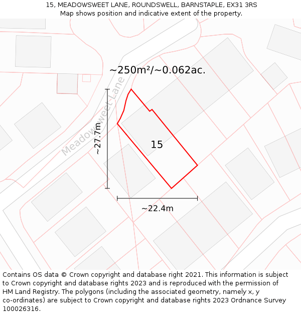 15, MEADOWSWEET LANE, ROUNDSWELL, BARNSTAPLE, EX31 3RS: Plot and title map