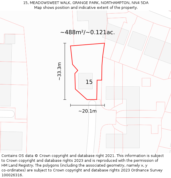 15, MEADOWSWEET WALK, GRANGE PARK, NORTHAMPTON, NN4 5DA: Plot and title map