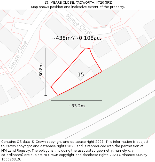 15, MEARE CLOSE, TADWORTH, KT20 5RZ: Plot and title map