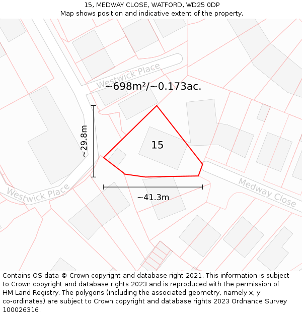 15, MEDWAY CLOSE, WATFORD, WD25 0DP: Plot and title map