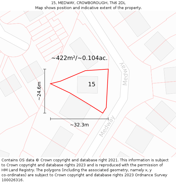 15, MEDWAY, CROWBOROUGH, TN6 2DL: Plot and title map
