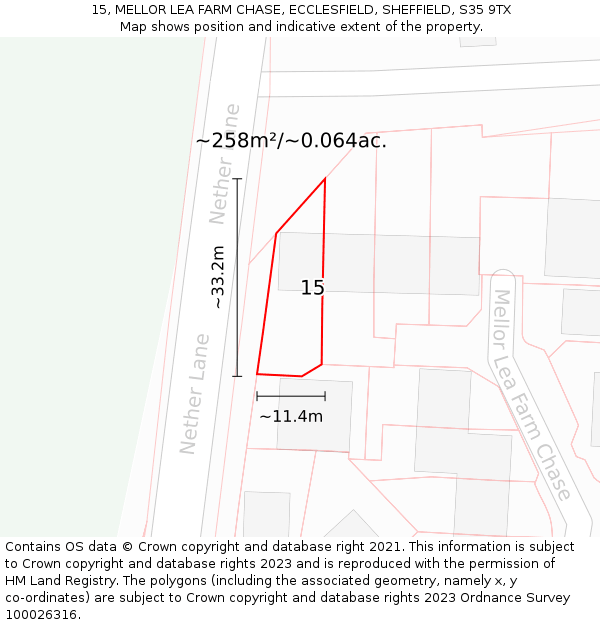 15, MELLOR LEA FARM CHASE, ECCLESFIELD, SHEFFIELD, S35 9TX: Plot and title map