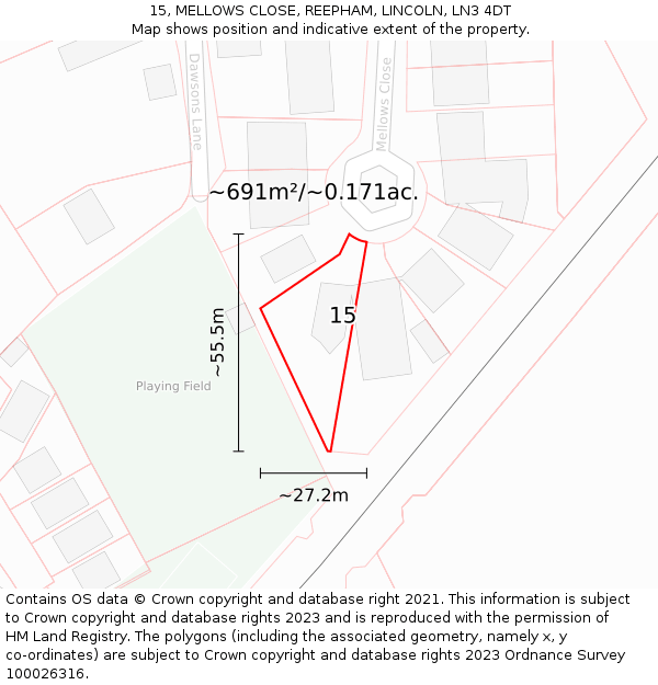 15, MELLOWS CLOSE, REEPHAM, LINCOLN, LN3 4DT: Plot and title map