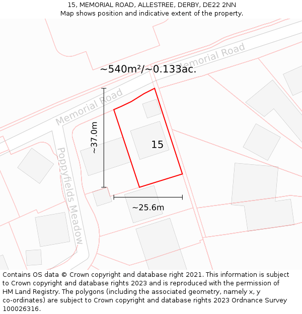 15, MEMORIAL ROAD, ALLESTREE, DERBY, DE22 2NN: Plot and title map