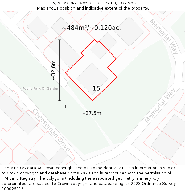 15, MEMORIAL WAY, COLCHESTER, CO4 9AU: Plot and title map