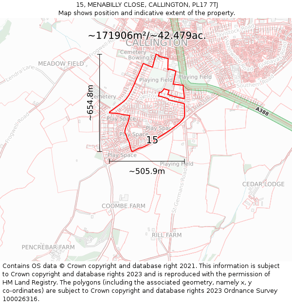 15, MENABILLY CLOSE, CALLINGTON, PL17 7TJ: Plot and title map