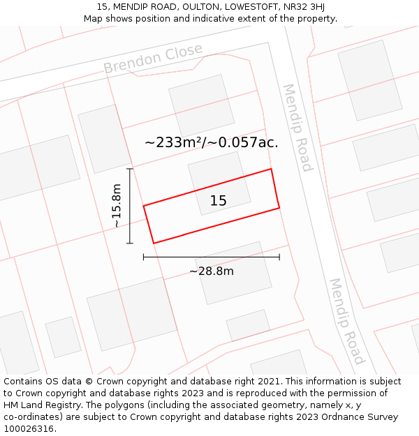 15, MENDIP ROAD, OULTON, LOWESTOFT, NR32 3HJ: Plot and title map