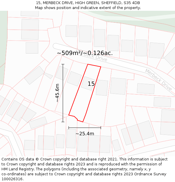 15, MERBECK DRIVE, HIGH GREEN, SHEFFIELD, S35 4DB: Plot and title map